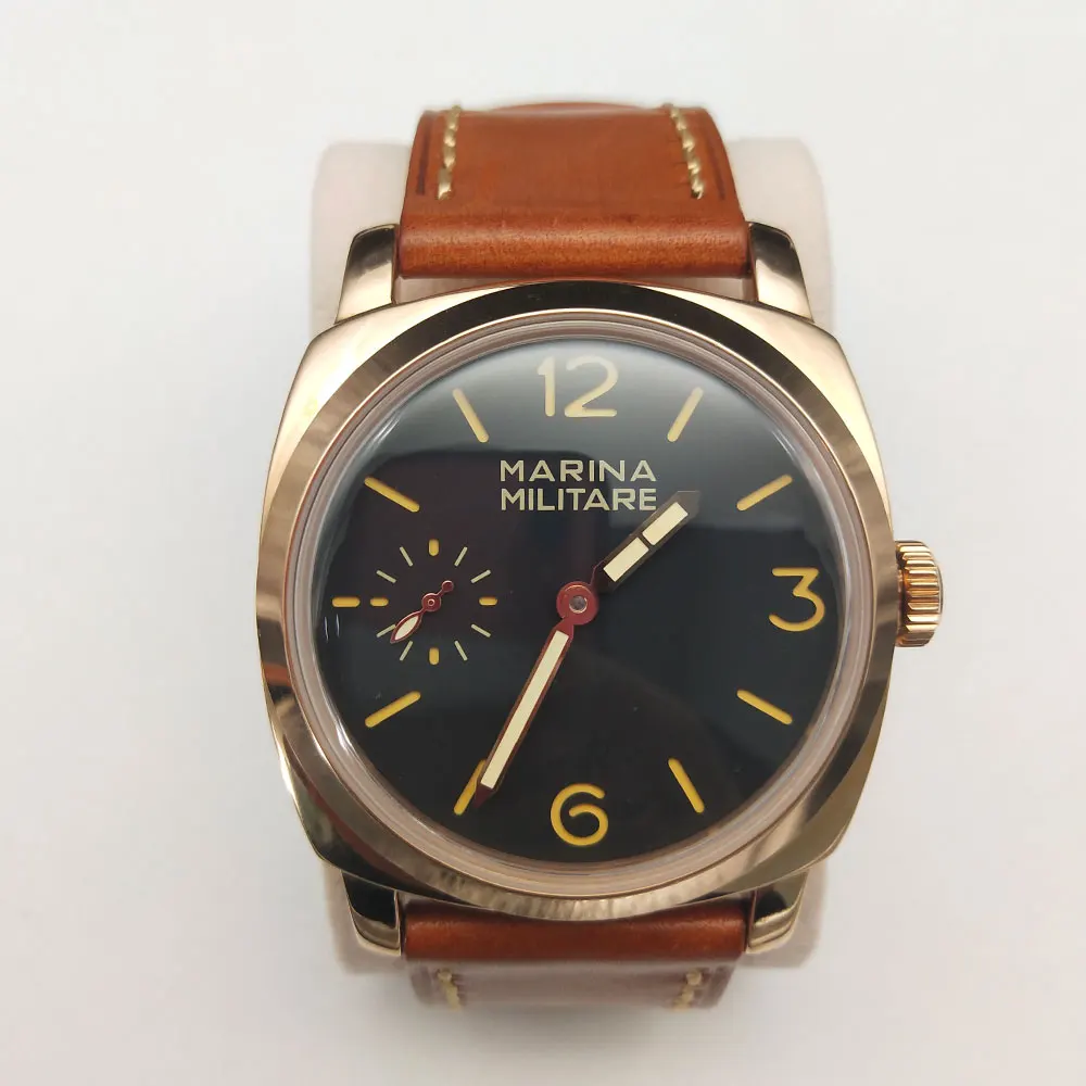 

Corgeut watch with black gold-plated case 47 mm black dial WATCH PAM military automatic men's watch leather strap W7
