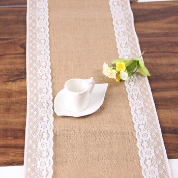 

Jute Burlap Lace Table Runner with Finised Edges Banquet Wedding Party Event Decoration Hessian Table Runner 5pcs/lot