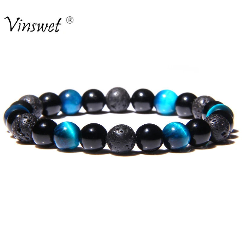 

Men Bracelet Natural Black Onyx Lave Tiger Eye Beads Strand Wrap Buddha Bracelets & Bangles for Men Male Jewelry Accessories
