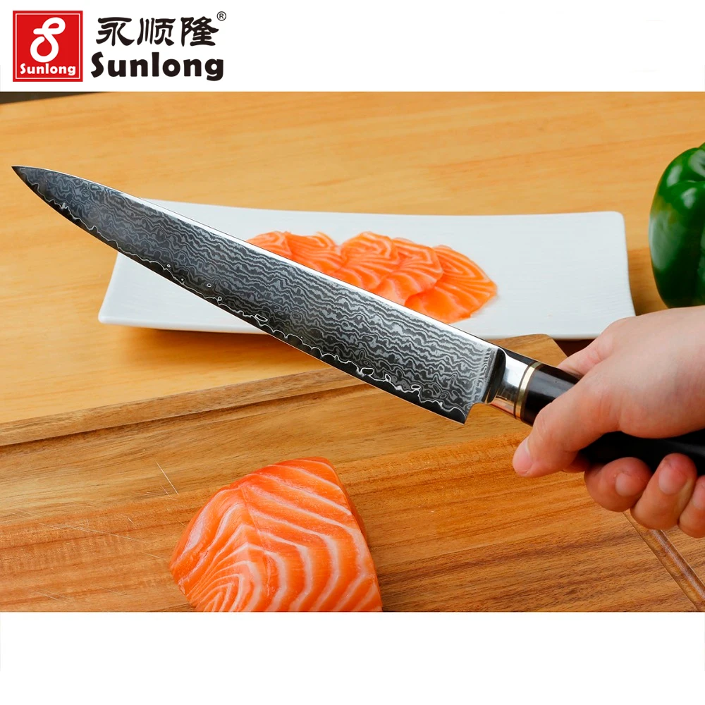 Sunlong 10 дюймовый нож для филе Дамасская японская сталь суши рыбы кухня vg10 сашими