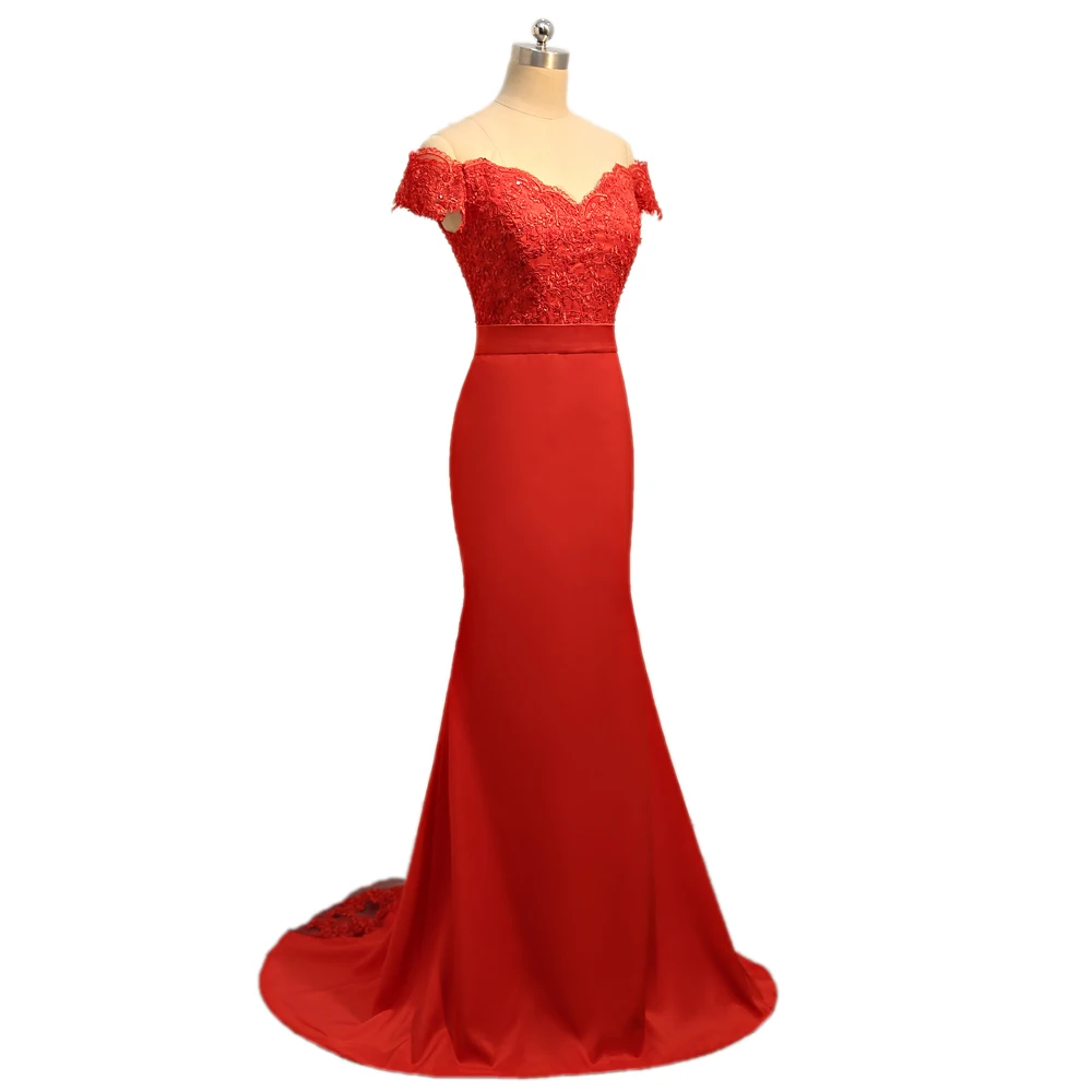 Красные вечерние платья Русалка v-образным вырезом с цельнокроеным коротким рукавом с аппликацией кружева женщин длинное вечернее платье выпускного вечера платье на выпускной вечер Robe De Soiree