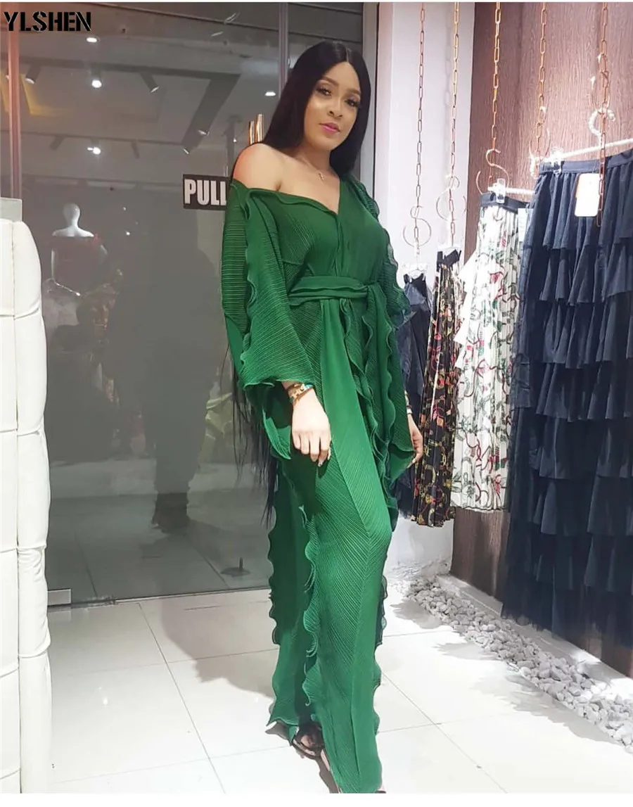 New African Dresses for Women Dashiki Falbala African Dress Clothes Bazin Riche Sexy Pleat V-neck Long Africa Maxi Dress Woman 13