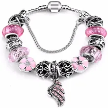 Новая коллекция Sping серебряный браслет Pa для женщин с розовыми кристаллами муранские стеклянные бусины