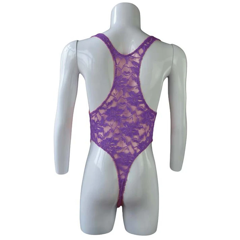 Men Underwear Sleeveless High Cut Jumpsuit Costume bodysuit men Sexy Men Lingerie One-piece Floral Lace Semi See-through Bodysuit Underwear