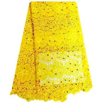

Yellow High Quality African Guipure Lace Fabric Embroidery french Lace Fabric For Wedding Latest Nigerian Beaded Lace F902b