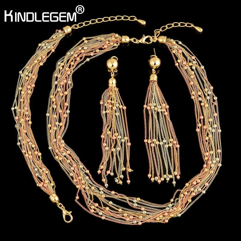 

Kindlegem India Nigerian Wedding African Beads Bridal Jewelry Set Silver Rose Gold Color Boho Jewellery Parure Bijoux Femme