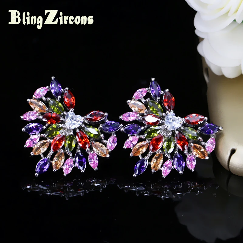 

BlingZircons Romantic Colorful CZ Crystal Large Heart Stud Earrings Multi Color Zirconia Women Turkish Jewelry For Girls E017
