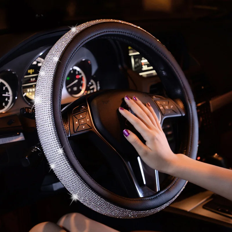 Rhinestones Crystal Car Steering Wheel Cover PU Leather Steering-wheel covers Diamond Gear Shifter Auto Accessories Car Styling Rhinestones Crystal Car Steering Wheel Cover PU Leather Steering-wheel covers Diamond Gear Shifter Auto Accessories Car Styling