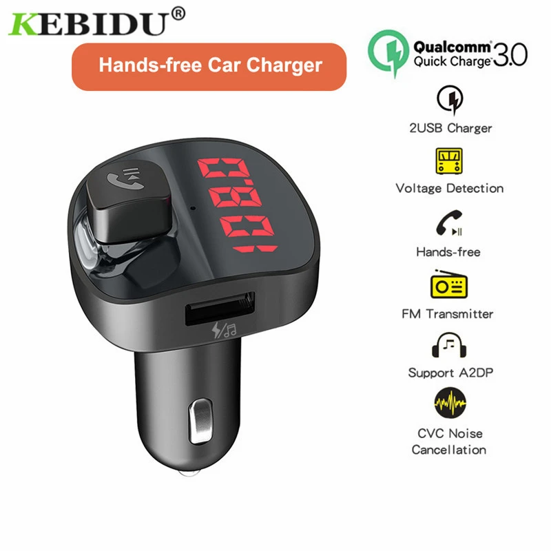 

Car QC3.0 Dual USB Fast Phone Charger Bluetooth 4.2 Handsfree Kit FM Transmitter Wireless Audio Receiver Support TF card U disk