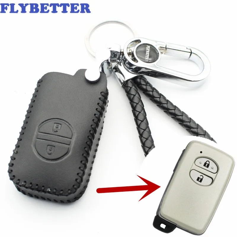FLYBETTER натуральная кожа 2 чехол для ключей с кнопками Toyota Camry/Crown/Highlander/Prado/Land Cruiser/Prius автомобильный Стайлинг (B)