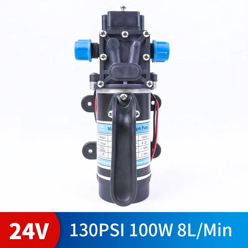 

DC 24V 100W 130PSI 8L / Min water high pressure diaphragm self-priming pump agricultural electric water pump car wash spray