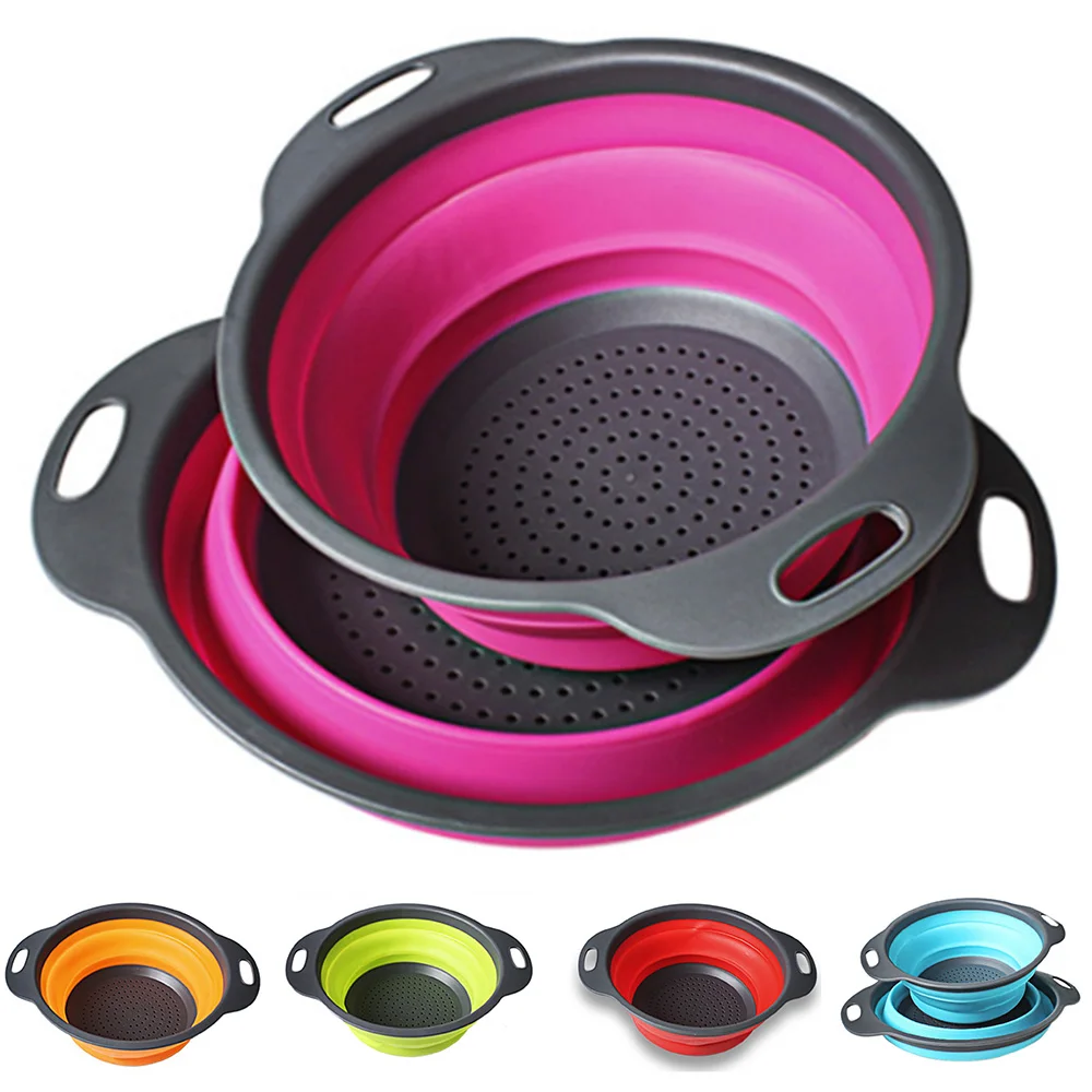 

2 PCs/ Set Collapsible Silicone Colander Folding Kitchen Strainer Fruit Vegetable Strainer Kitchen Accessories