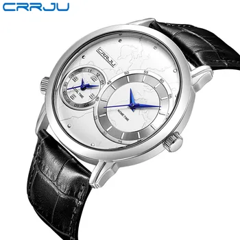 

Mens Watches CRRJU Brand Luxury Fashion Casual Military Quartz Wristwatch Genuine Leather Strap Male Clock Montre Homme
