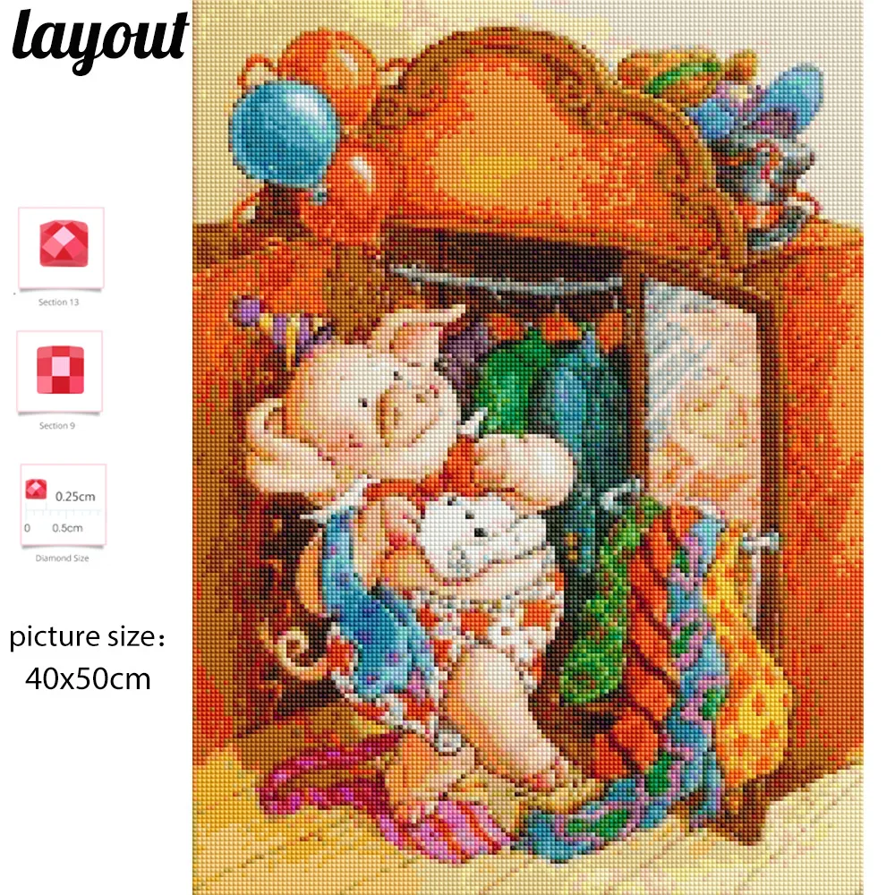 Huacan 5d Diamond Embroidery Full Set Pig Diamond Painting Square New Arrival Home Decor Picture Of Rhinestones