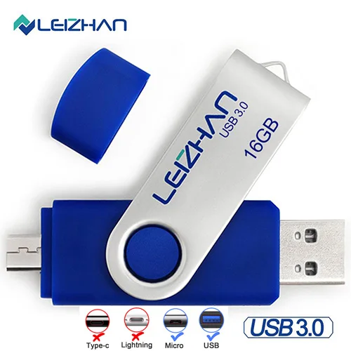 LEIZHAN 128 ГБ флеш-накопитель USB 3,0 Микро Флешка фото палка для samsung Galaxy S7/S6/S5/S4/S3 64 ГБ 32 ГБ 16 ГБ 8 ГБ карта памяти - Цвет: Micro-USB 3.0-Blue