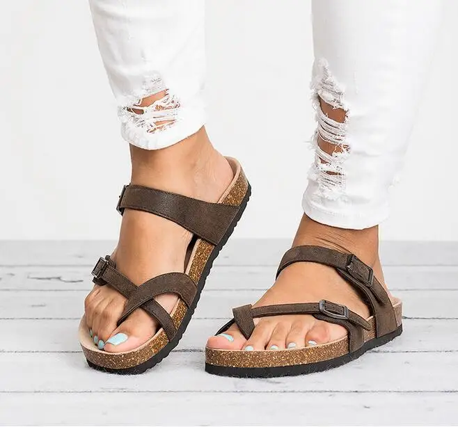 

2018 Summer Shoes Women Casual Gladiator Flat With Mid High Heels Buckle Women Sandals