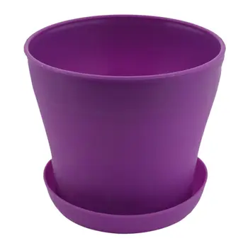 

Plastic Plant Flower Pot Planter With Saucer Tray Round Gloss Home Garden Decor, Purple Upper Caliber, 14cm / 5.51"