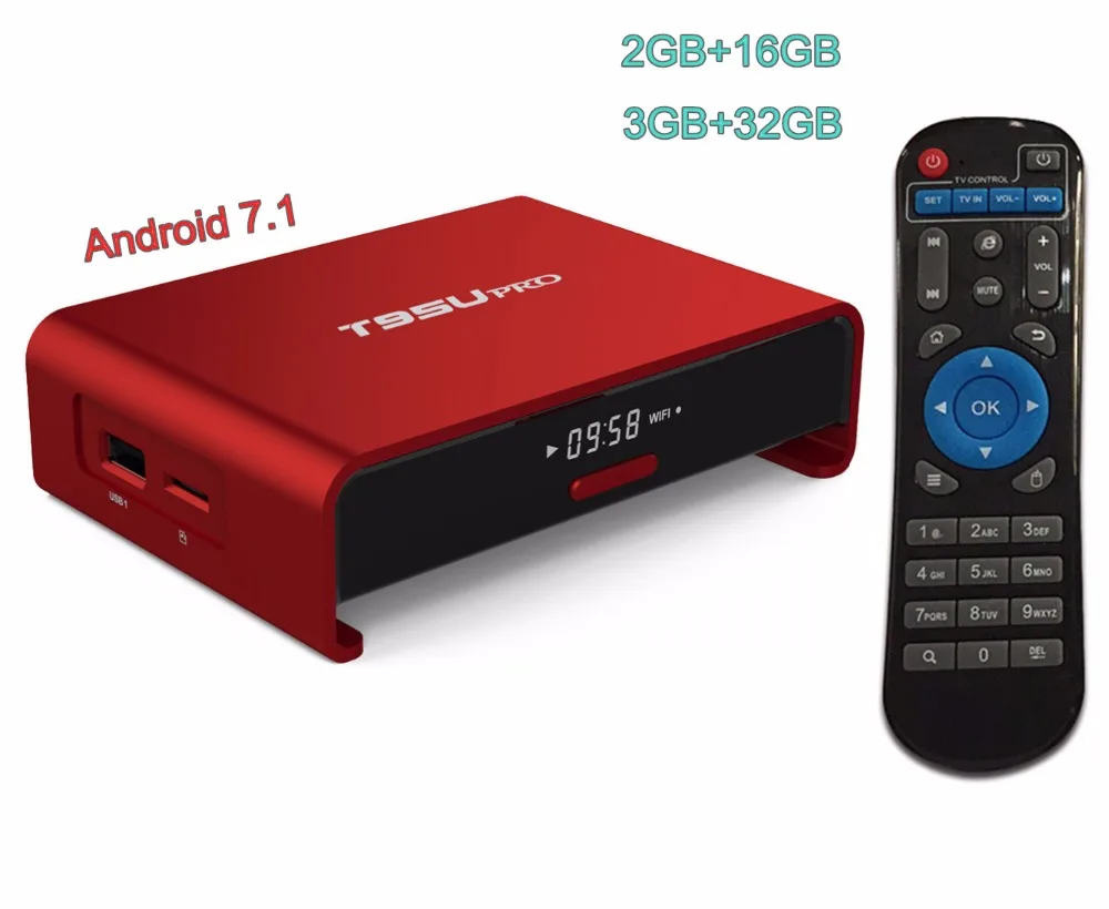 

T95U PRO 2G/3G 16G/32G Android 7.1 Smart TV Box Amlogic S912 Octa Core 2.4G/5.8GHz WiFi BT. 4K H.265 Media Player Set Top TV Box