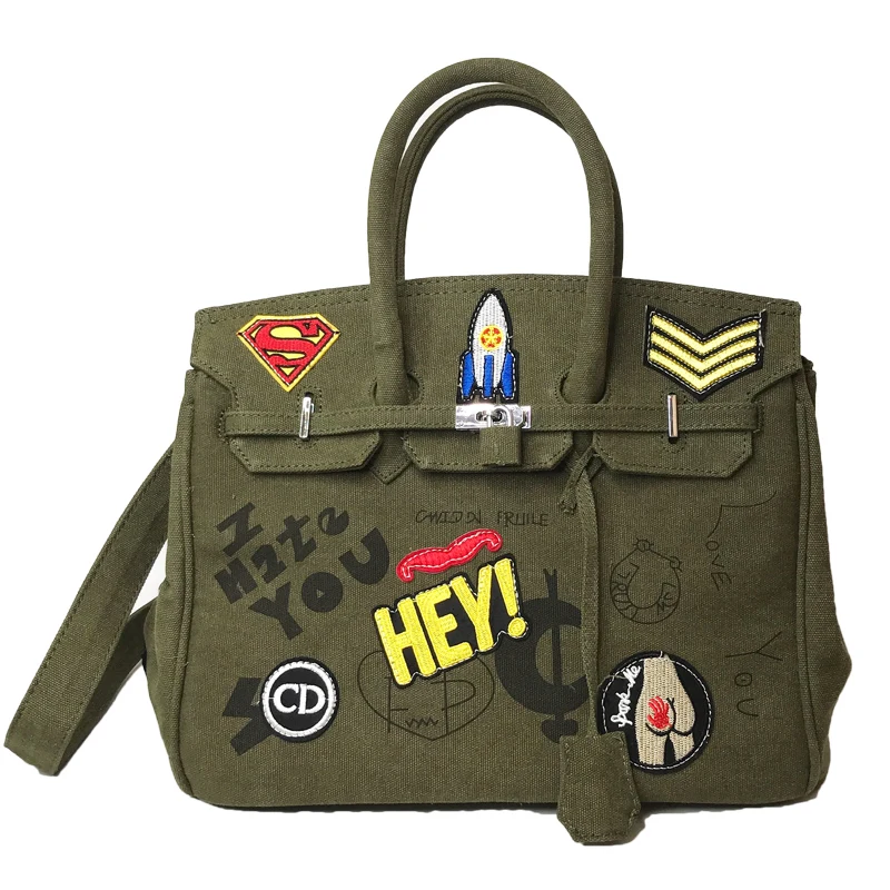 

Large Capacity badge Graiffi Platinum Bag Military Canvas Women Tote Shoulder Bag Fashion Brand Men Causal Top-handle Handbags