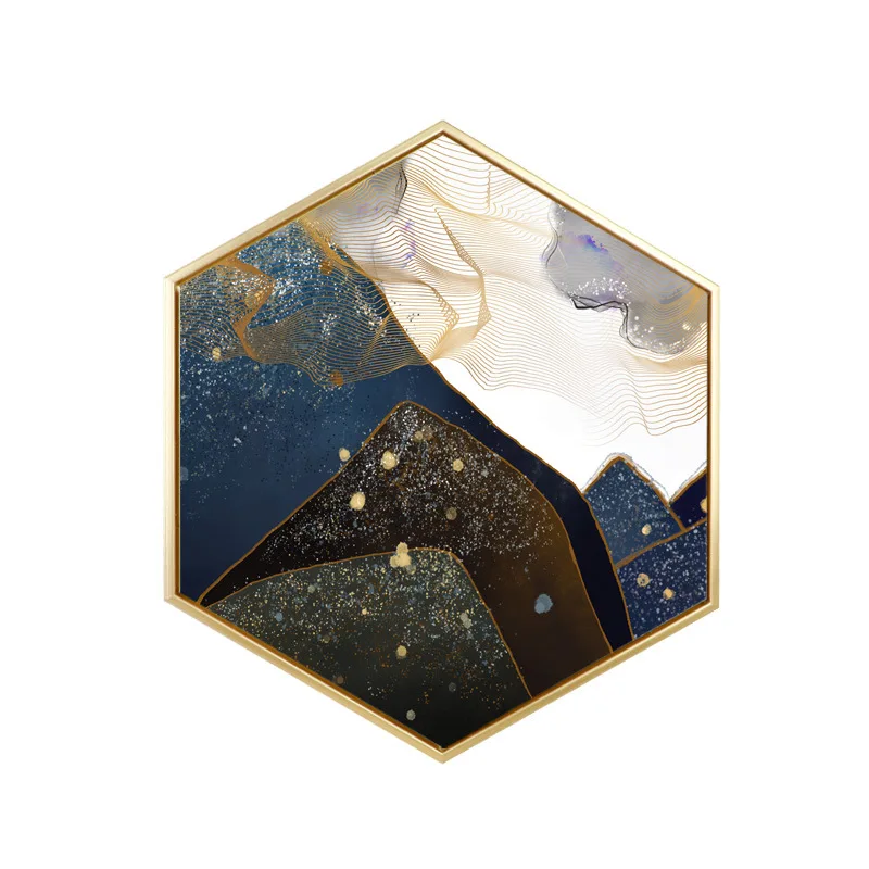 Абстрактное искусство шестиугольник горный пик картины настенные декоративные дома Фреска кухня настенная живопись R650 - Цвет: Золотой