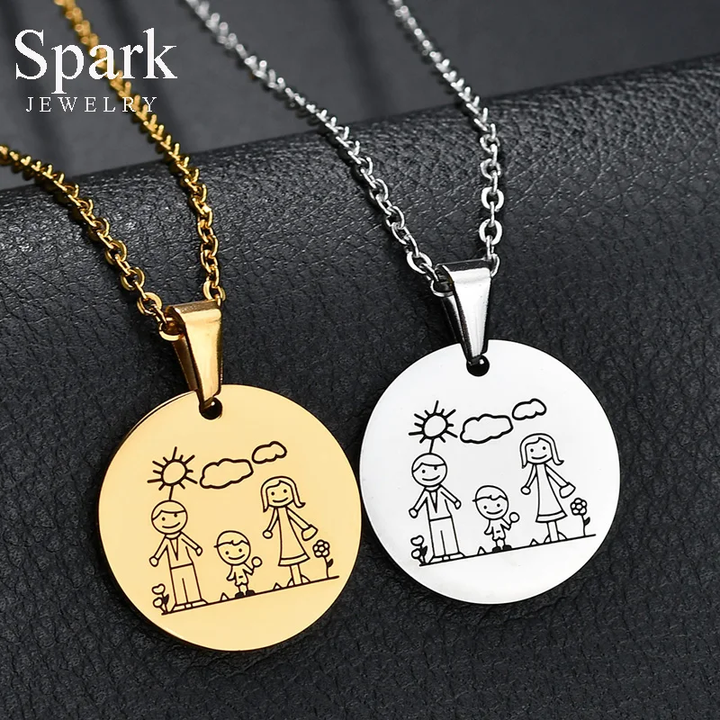 

Spark Brand Mom Dad Son Family Necklaces Stainless Steel Cartoon Parents Boy Pendant Charm Necklace Mother's Day Jewelry Gift