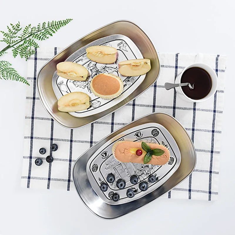 

25*16Cm Retro Rounded Rectangular Plate Kids Cartoon Multi-Function Home Organizer Silver Letter Print Candy Storage For Wedding