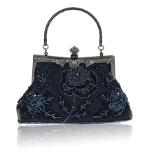 Темно-синяя китайская женская сумочка для банкета, расшитая бисером и блестками, клатч, вечерние сумочки для невесты, сумочка для макияжа, 03331-1-E