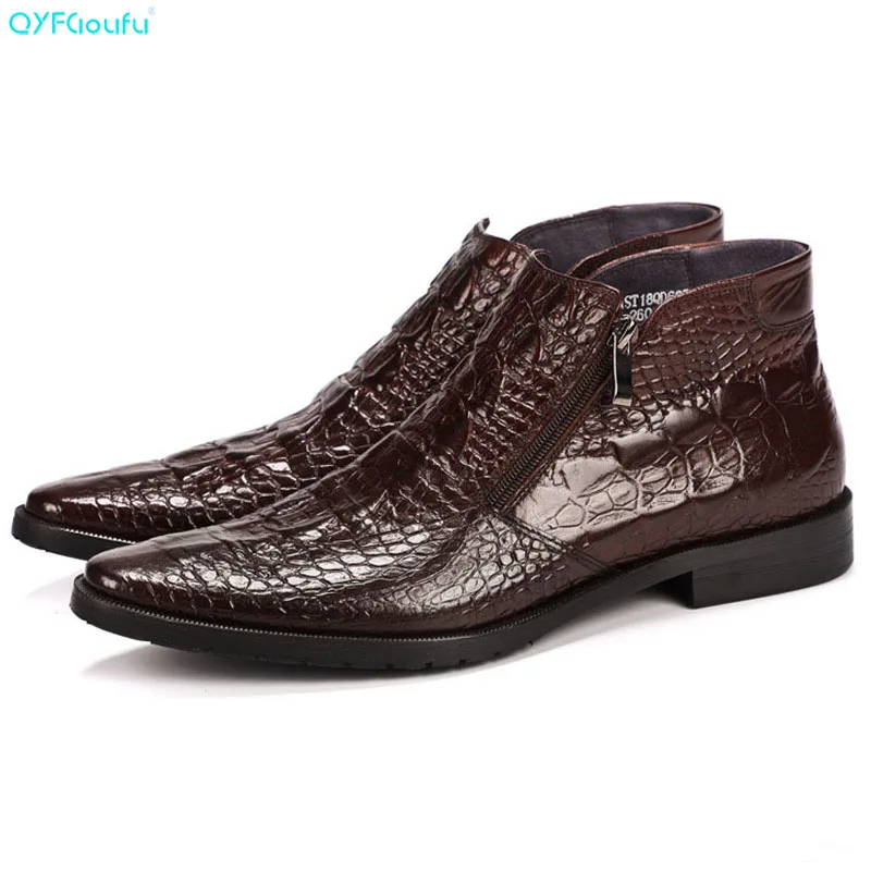 Alta Pontudo Homens Genuíno De Preto Botas Ankle Dos Qualidade marrom Padrão Luxo Qyfcioufu Vaca Do Couro Designer Sapato Crocodilo Boots ZWqPCn1