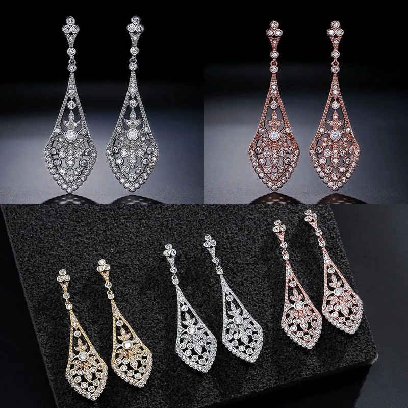 

SLBRIDAL Fashion Girls Earrings CZ Earrings Luxury Dangle Zirconia Earrings Party Jewelry Women Jewelry Bridal Wedding Earrings