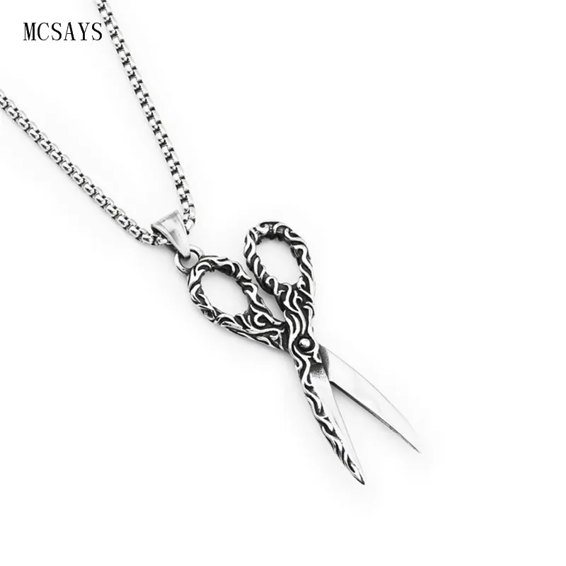 MCSAYS Stainless Steel Punk Necklace Vintage Totem Scissor Pendant Box