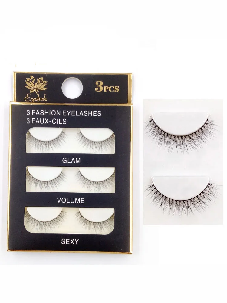 

3pairs handmade false eyelashes transparent stem hairs eyelash extension stereoscopic natural eye makeup