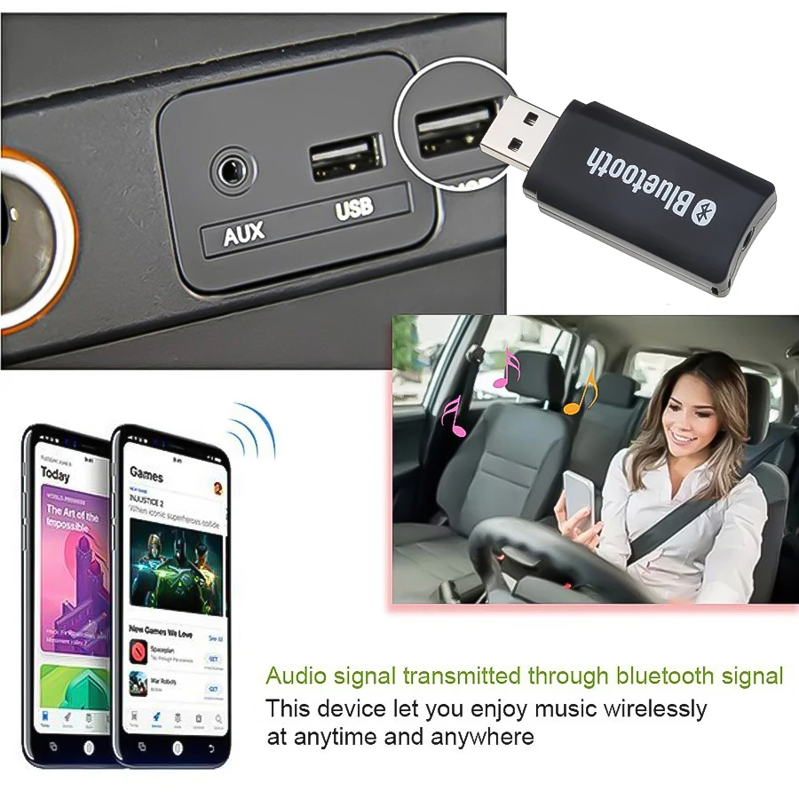 KEBIDU Bluetooth приемник A2DP ключ стерео Музыка Аудио приемник беспроводной USB адаптер для автомобиля AUX Android/IOS мобильный телефон