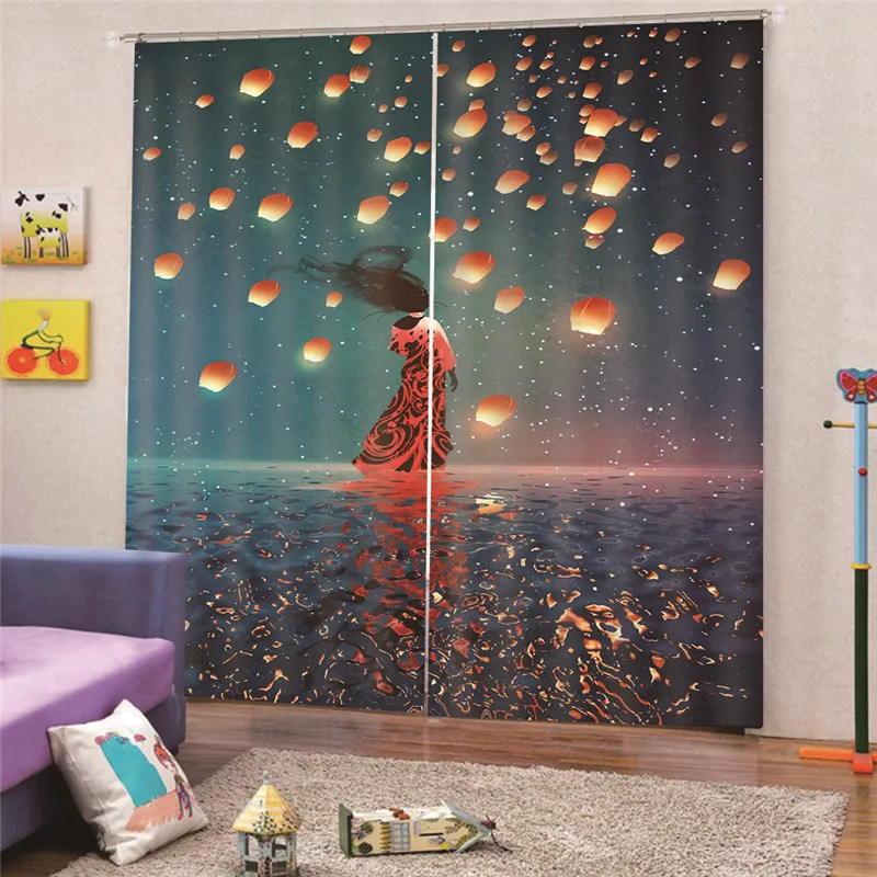 3D Digital Print Sky Lantern Curtain Luxury Blackout Window For Living Room Bedroom Drapes Cortina Rideaux Customized size AP9