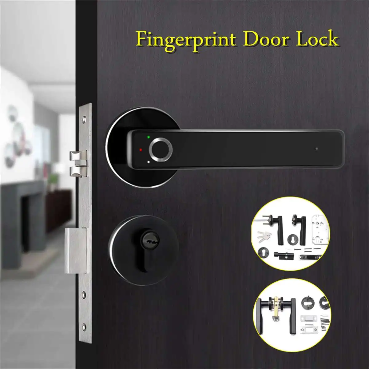 

Black Zinc Alloy Silent Fingerprint Lock Smart Door Interior Entry Home Security Lock + Key Access Control Supplies Anti-Theft