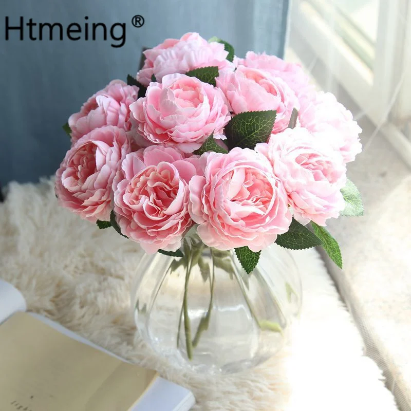 

Artificial Flowers Plants Silk Plastic Rose Flower Arrangements Wedding Bouquets Decorations Floral Table Centerpieces for Home
