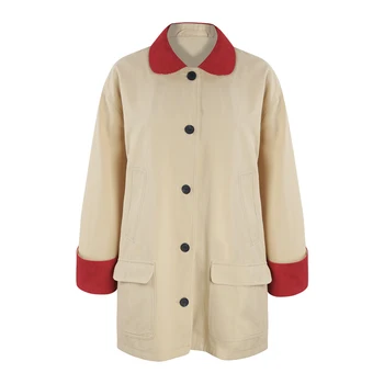 

Plus Size College Style Commuter Loose Jacket Women Imitation Corduroy Contrast Color Stitching Tooling Jacket Top