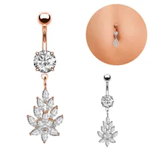 

2018 Surgical Steel Clear CZ Belly Button Navel Rings Sexy Dangle Flower Rose Gold & Sliver Rings for Body Piercing Body Jewelry