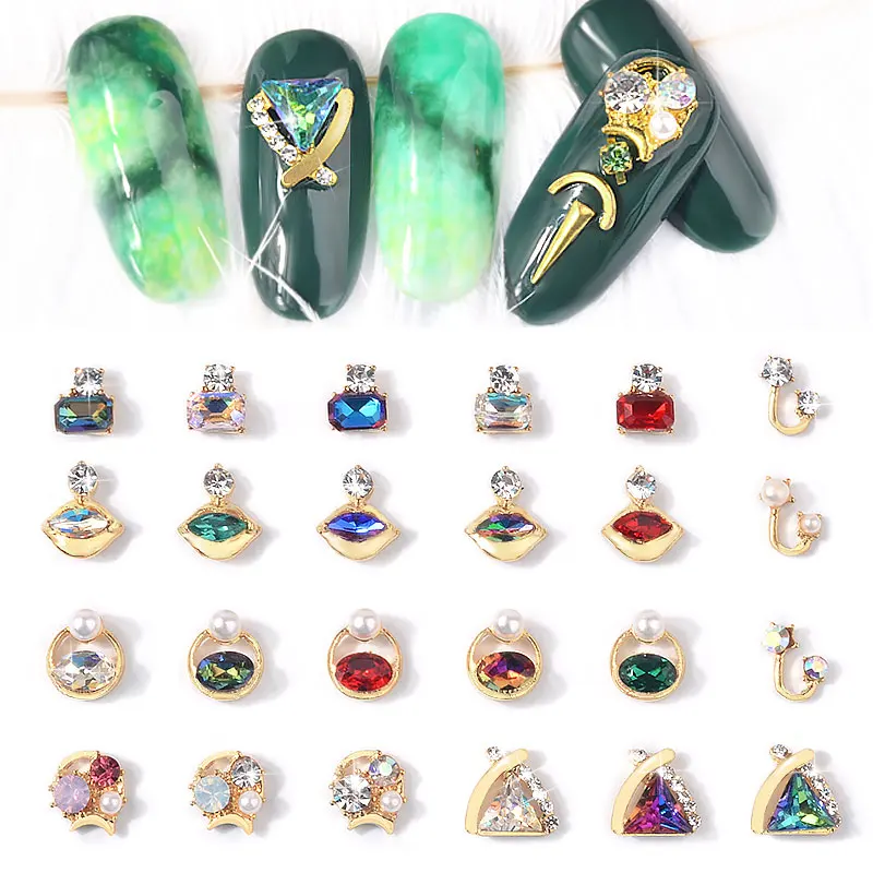 

5Pcs/Pack 3D Alloy Nail Art Decorations Crystals Rhinestones Nail Charms Round Triangle Design Gems Rivets for Manicure Jewelry