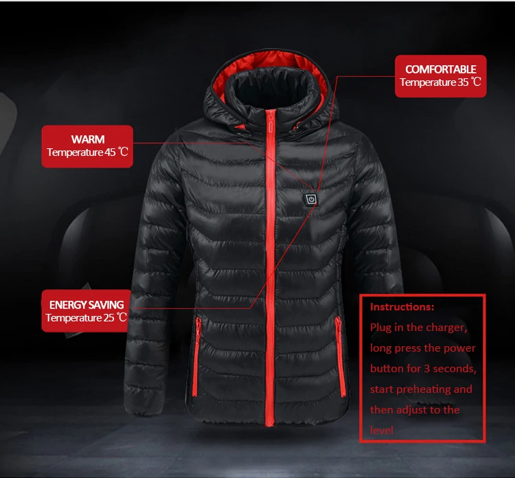 Jaqueta ao ar Infravermelho com Capuz Cabolsa de Roupas Térmicas para Caminhadas Homens Inverno Aquecido Livre Usb Aquecimento Jaqueta Elétrica Aquecida 2019 10 2019 homens inverno aquecido jaqueta ao ar