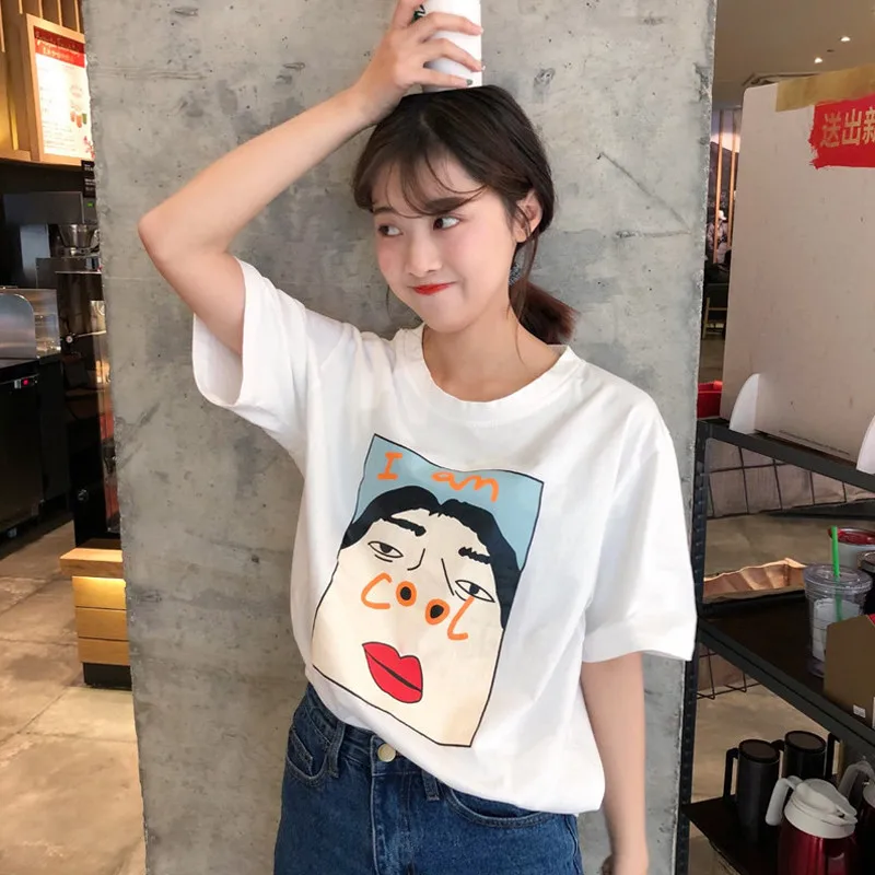 المرأة أزياء تي شيرت أنا بارد مضحك إلكتروني طباعة الصيف تي شيرت على طراز هاراجوكو الكورية الإبداعية الإناث زائد حجم قمم قمزة المرأة أزياء تي شيرت أنا بارد مضحك إلكتروني طباعة الصيف تي شيرت على طراز هاراجوكو الكورية الإبداعية الإناث زائد حجم قمم قمزة