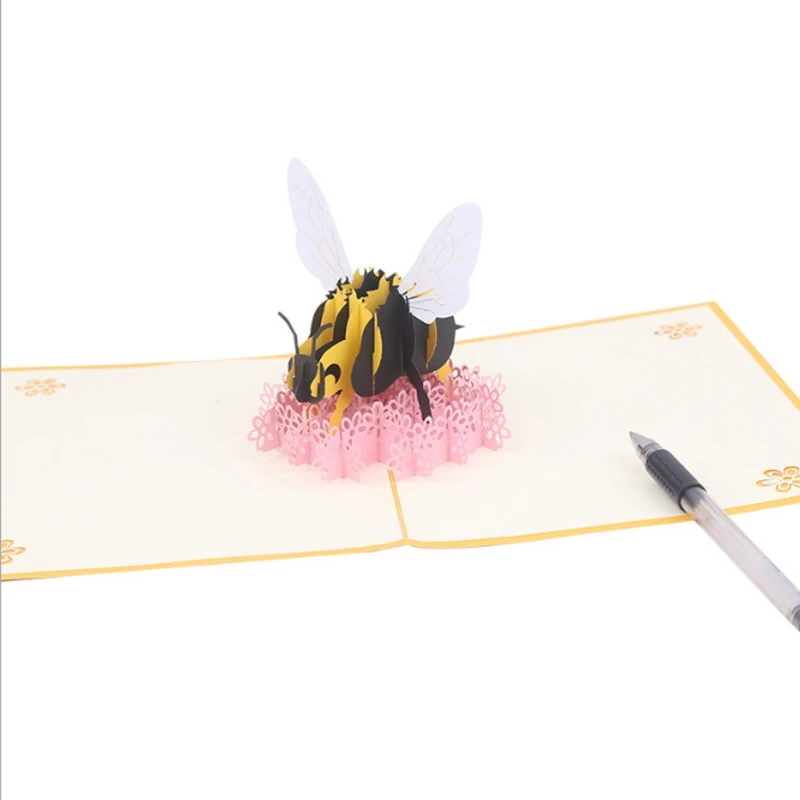  Delicate Bee Flower Greeting Cards Handmade Birthday Party Decorations Kids Wedding Invitation 3D P - 32889965339