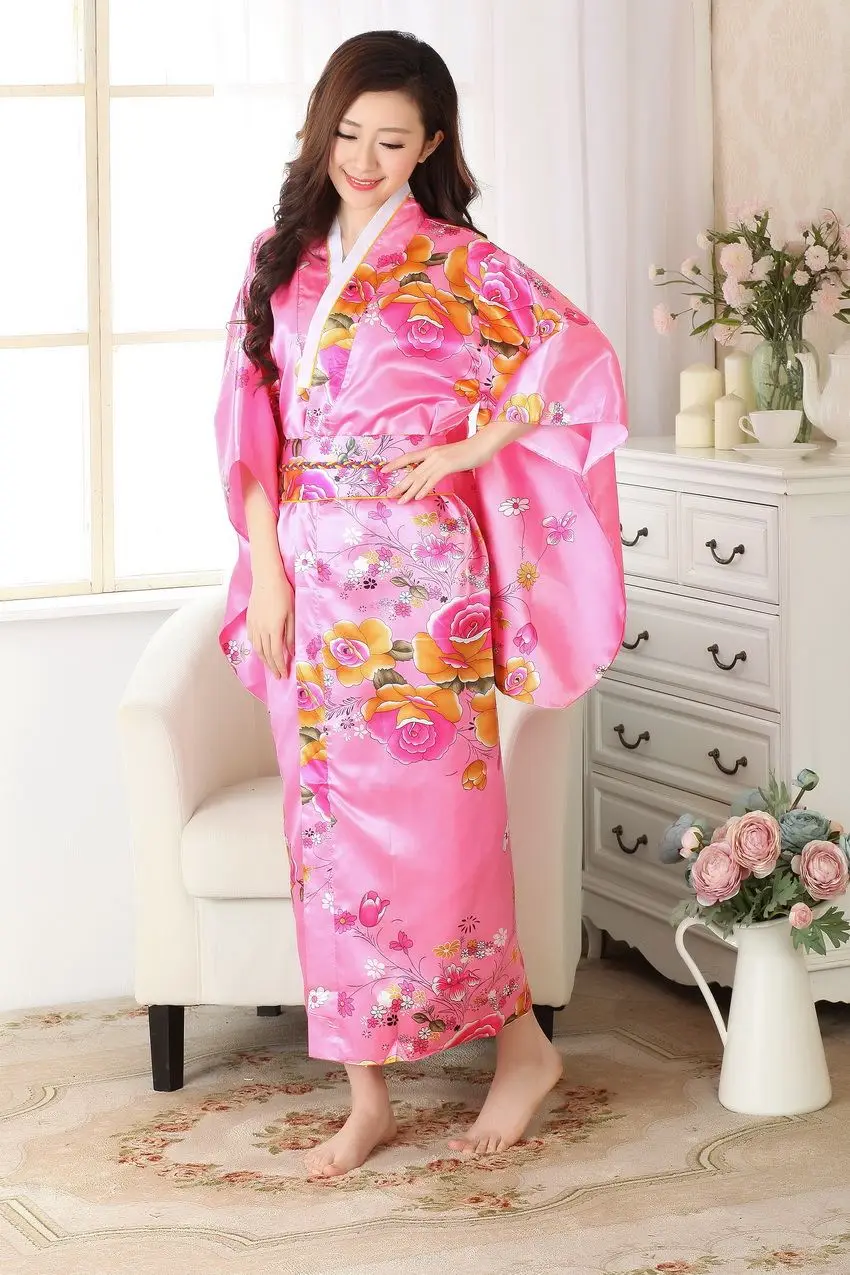 Красное женское сексуальное сатиновое кимоно Haori японское винтажное