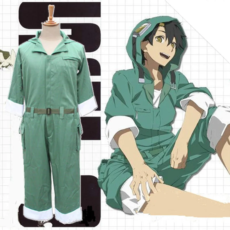 

Kagerou Project MekakuCity Actors Heat Haze Project Seto Kousuke Unisex Hooded Green Conjoined Jumpsuits Cosplay Costume Rompers