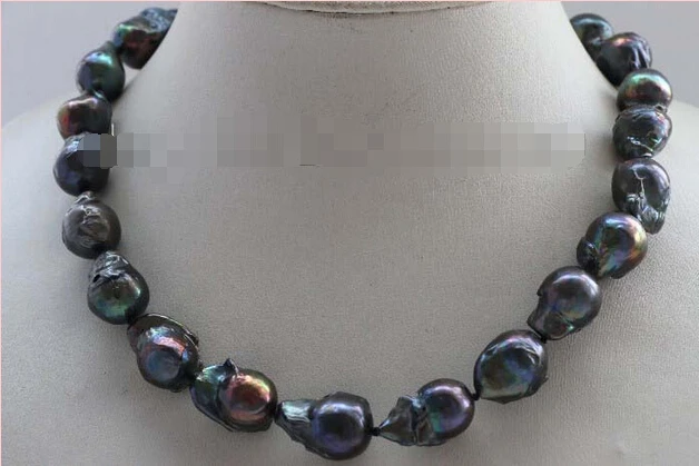 

Genuine Natural 21mm Black Baroque Reborn Keshi Pearl Necklace 14KGP #f2428! (A0329)