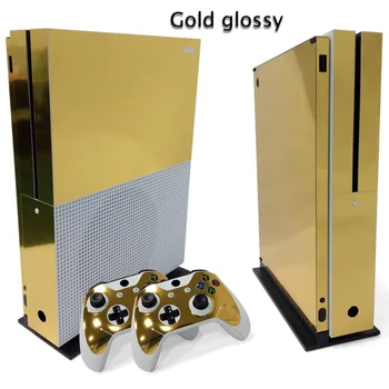 

Vinyl Decal Skin Sticker Electroplate Gold Design Painted For XBOX ONE S Gaming Console+2 Control ler Protective Decal Cover