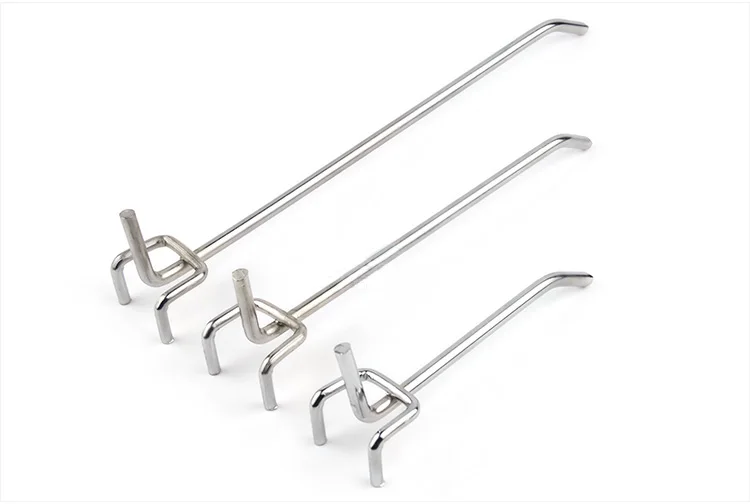 15PCS/Lot 100mm Length Metal Chrome-plated Pegboard Hooks Shop Shelf Hanger 25mm Hole Pitch Display Hooks for Store Supermarket