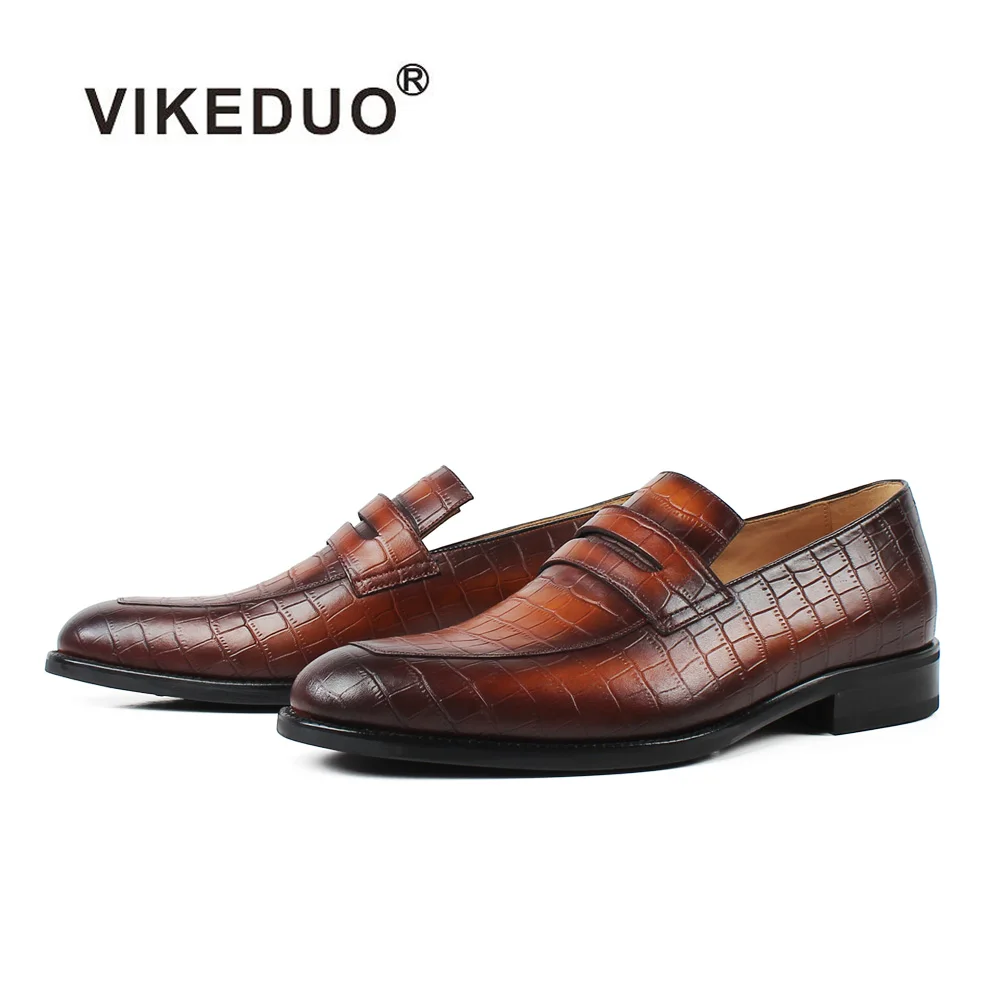 Туфли-Лоферы мужские VIKEDUO из натуральной телячьей кожи в клетку для свадьбы офиса