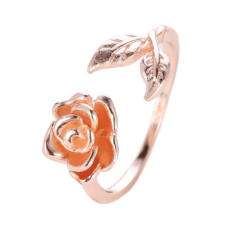 

Retro Delicated Rose Flower Leaves Ring For Women Ladies Personality Adjustable Open Finger Ring Jewelry Gifts