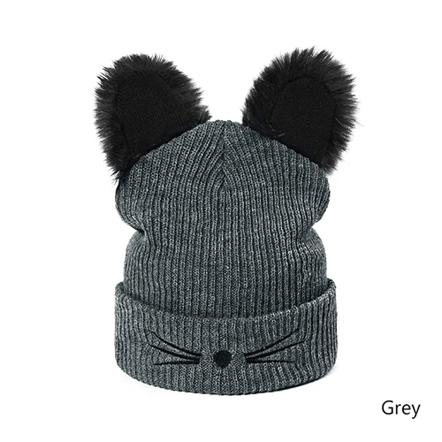 Evrfelan, модные зимние шапочки с рисунком, женские бархатные шапочки и шапочки, шапка с милым котом, зимняя шапка черного цвета, шапка Gorros - Цвет: gray
