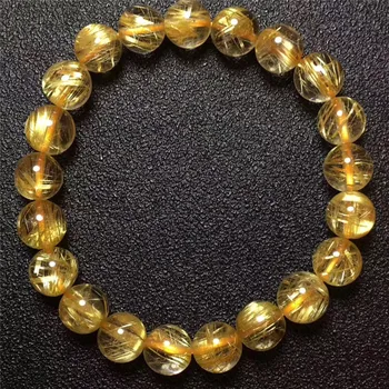 

9.5mm Natural Brazil Gold Rutilated Titanium Quartz Bracelet Woman Man Business Wealthy Round Crystal Bead Fashion Charm AAAAA